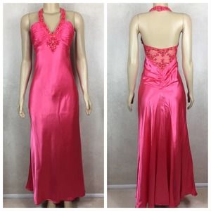 Morgan 3/4 Ever Pink Beaded Halter Dress
